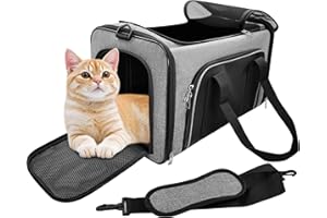 CareCooo Sac de transport pliable pour chats et petits chiens jusqu'à 10 kg – Sac de transport robuste avec fenêtre de toit cachée (gris, 50 x 30 x 30 cm)