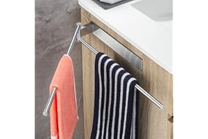 OETAMS Portasciugamani Bagno Adesivo, Porta Salviette Senza Foratura, 180° Girevole, Doppio, Acciaio Inox, 39cm, da Parete