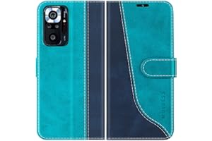 Mulbess Funda Móvil para Xiaomi Redmi Note 10 Pro, Funda de Cuero PU, Función de Soporte, Funda Tapa, Concha Interna de TPU, Elegante Azul Mint