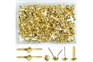 ZHENLE 200 Pcs Split Pins, Metal Paper Fasteners Mini Brads, 8mm x 16mm Round Scrapbooking Brads Split Pins with Storage Box for Paper Craft DIY Stamping Scrapbooking (Gold)