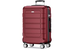 SHOWKOO Koffer Groß Hartschale Leicht Reisekoffer ABS+PC Erweiterbar Haltbar Trolley Handgepäck Große Kapazität mit 4 Rollen und TSA Schloss, XL -Rot