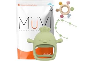 MÜVI - Pack de mordedores bebé, juguetes de dentición +3 meses, silicona alimentaria suave y sin BPA, fácil de agarrar y morder, alivio para encías y estimulación sensorial (Pack Pío Verde)