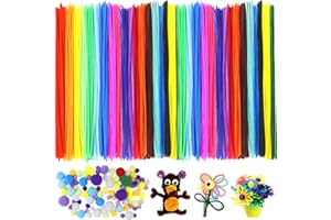 PIWOSGOL 300 Piezas Limpiapipas Manualidades &130 Pompones,Chenilla Tallos Limpia Pipas Manualidades de Multicolor para Adultos y Niños,Limpiador de Pipas Manualidades para Juguete Educativo y Decoraciónes DIY