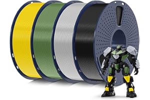 SUNLU PLA 3D Printer Filament Bundle, PLA Filament 1.75mm, Neatly Wound PLA 3D Printing Filament, 1KG Spool(2.2lbs), 4 Pack.(Black+Olive Green+Silver+Yellow)