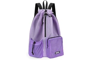 WANDF Swim Bag Mesh Backpack with Wet Dry Compartment, Waterproof Drawstring Sports Bag for Men Women, Large Gym Swim Beach Bag for Workout, Pool, Travel, PE Kit