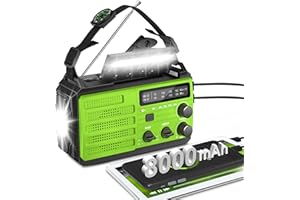 RYCHI 8000mAh Emergency Wind Up Radio, Hand Crank Solar, AM/FM Radio with 3-Mode Flashlight, 2-Mode Reading Lamp, SOS Alarm with USB Phone Charger for Emergency Outdoor (Green)