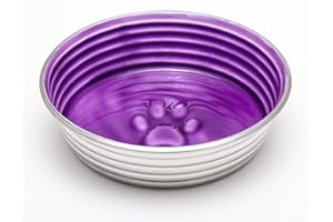 Loving Pets Le Bol Glazed Interior Stainless Steel Dog Bowl Non-Slip Dishwasher Safe Durable Pet Dish - Lilac - Large (1.4 Litre)