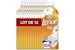 Lenor Adoucissant, 504 Lavages (12 x 42 Lavages), Ambre et Orchidée, 24H De Fraîcheur Relaxante, Avec Une Touche D’Huiles Essentielles