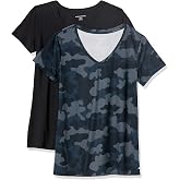 Amazon Essentials Women's Active Quick Dry Tech Stretch Short Sleeve V-Neck T-Shirt (Plus Size) - Pack of 2