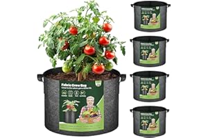 T4U 10 Gallon Plant Grow Bags with Handle Pack of 5, Fabric Pots Growing Bag, Large Heavy Duty Nonwoven Planter, Thickened Breathable Growbag for Potato Tomato Orchid Lily Flower Vegetables Outdoor