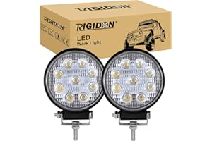 RIGIDON 2 Pcs Faro da Lavoro Led, Rotondo 4 Pollici 10 cm 27W Flood Luci di Lavoro a Led, Per Fuoristrada Auto Trattore Escavatore Camion SUV ATV 4x4, Faretti Fendinebbia 12V 24V 6000K Bianca