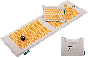 Fitem Tapis d'Acupression et coussin, garnissage en coco 100% naturel, Massage, soulage mal de dos et cou, sciatique, relaxation musculaire, Massage, Détente et Réduit l'Insomnie (XL-Orange)