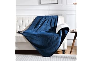 Yaning Waterproof Blanket for Bed Couch Sofa, Soft Liquid Pee Proof Pet Blanket for Dog Puppy Cat, Reversible Sherpa Fleece Blanket for Furniture Protector (Navy Blue, 127x152cm)