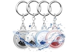 R-fun Uchwyt Airtag, 4-pak etui Apple Airtag z brelokiem, uchwyt AirTag na obrożę dla psa, dzieci, klucze, super ochronne i wodoodporne IP7 (4 kolory), czarny, biały, niebieski, różowy