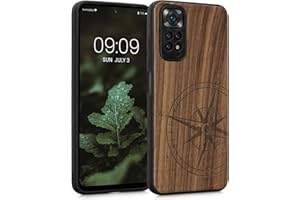 kwmobile Carcasa Compatible con Xiaomi Redmi Note 11 / Note 11S Funda - Funda de Madera de Nogal con Bumper antigolpes - de Aguja magnética