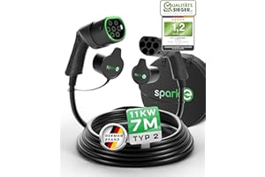 SPARK-E Typ 2 Ladekabel 11kW 7M für EV Elektroautos inkl. Tasche - Ladekabel E Auto - 16A3P Ladekabel Typ 2 - Ladekabel Elektroauto Typ 2 - Mode 3 Ladekabel Typ 2 - Ladekabel Typ 2 11kW - Wallbox