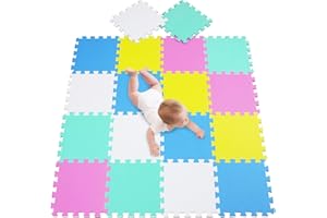 meiqicool - Alfombrilla de Espuma para bebés y niños | 18 baldosas de Espuma EVA para Piso | más Gruesas y Suaves para Arrastrar y Aprender | 100% seguras, Alfombra Puzzle Bebe