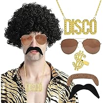 SKHAOVS 4 Pièces Ensemble De Costume Hippie Perruque Disco Années