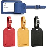 YEibi Suitcase Identifiers, Pack of 4 Luggage Tags for Travel Suitcases, PU Leather, Data Cover and Adjustable Strap, 4 Colou