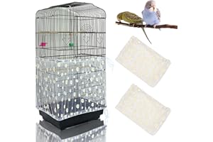 Yepper 2Pcs Adjustable Bird Cage Cover, Bird Cage Seed Catcher, Soft Nylon Mesh Net with Daisy Pattern, Birdcage Cover Skirt Seed Guard for Parrot Parakeet Macaw Round Square Cages (White)
