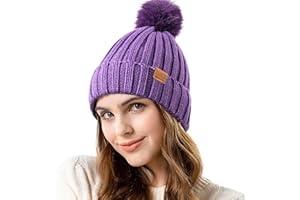 REDESS Womens Winter Knitted Beanie Hat Warm Fleece Lined with Pompom Cap Thick Slouchy Snow Knit Skull Cap