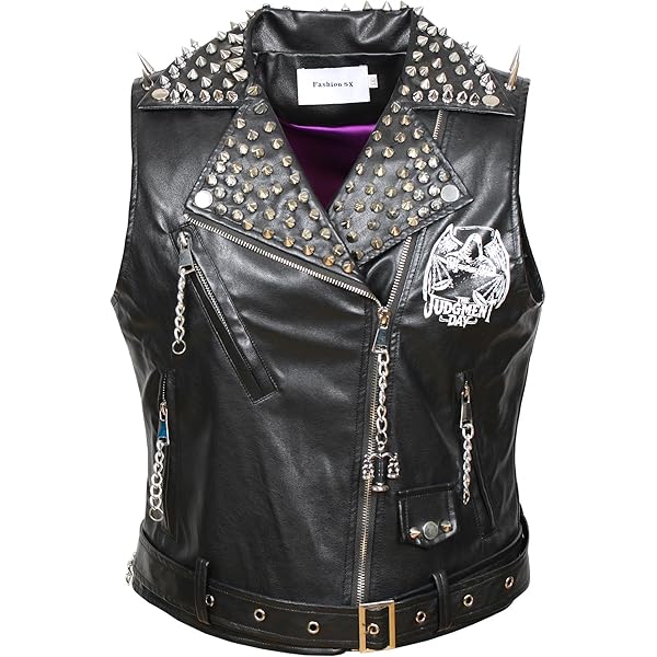 SX Women Punk Faux Leather PU Black Jacket Studded Rivet Fashion Streetwear Motorcycle Coat - View #10