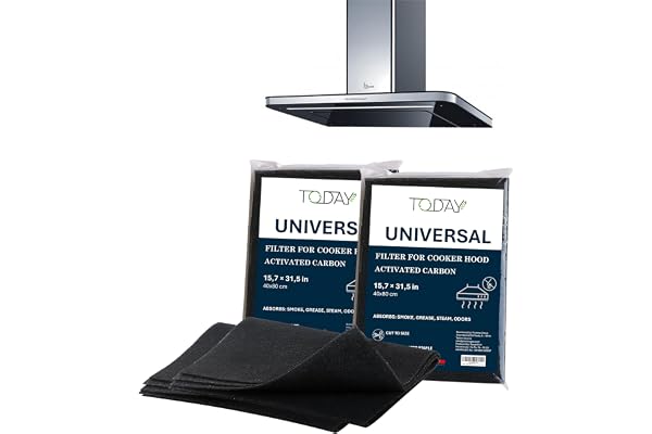 Today 2 universellt aktivt kolfilter för köksfläktar, 40 x 80 cm, kan skäras till, luktfritt, håller fett och fukt - Dubbelpack - Tillverkad i Italien