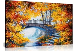 PANTHER PRINT Abstract Oil Painting Autumn Forest Bridge Canvas Wall Art Picture Print (18x12in)