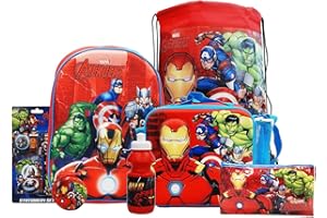 simpahome Iron Man 7PC Back to School Bundle - inc 3D Backpack, Drawstring Sports Bag, 3D Insulated Lunch Bag, Water Bottle, Coin Pouch, Pencil Case & Stationery Set.