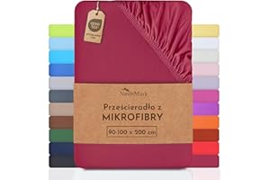 NatureMark Prześcieradło z gumką z mikrofibry, wiele rozmiarów i kolorów, produkt markowy (90 x 200 – 100 x 200 cm, bordowa czerwień)