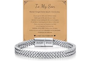 FLHEART Men's Bracelets Gifts for Men Boys - Stainless Steel Franco Chain Bracelet Engraved Love You Forever Presents for Son Brother Dad, Mens Bracelets Jewellery Gift for Birthday