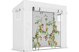 Outsunny Serre de Jardin PE, Serre de Balcon, bâche renforcée 140 g/m², châssis en Acier, Porte zippée Enroulable, pour légumes Plantes Fleurs, intérieur et extérieur, 200 x 76 x 168 cm, Blanc