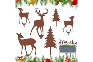 Szhhrxi 6 Stück Gartenstecker Weihnachten, Roststecker Weihnachten Deko Set mit Hirsch, REH und Tannen - Winter Wetterfeste Outdoor Weihnachtsdeko aus Metall für Garten, Balkon, Terrasse