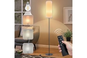 techextra Stehlampe, LED Stehlampe mit für Wohnzimmer Schlafzimmer, Moderne Stehlampe mit Leinen Lampenschirm & Fernbedienung, 3 Farbtemperaturen, LED dimmbare Glühbirne enthalten, 173cm Höhe