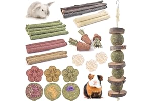 ERKOON 42PCS Rabbit Treats, Rabbit & Hamster Chew Toys, Apple Wood Timothy Hay Sticks Treating for Small Animals Teething Boredom Breakers for Bunny, Guinea Pigs, Chinchillas, Gerbils