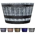 SG Traders Large Half Barrel Cask Planter, Indoor Plant Pot with Drainage Holes, Flower Pots Outdoor Garden Planters, Plastic, Greywood with Black Bands, 52 x 31cm