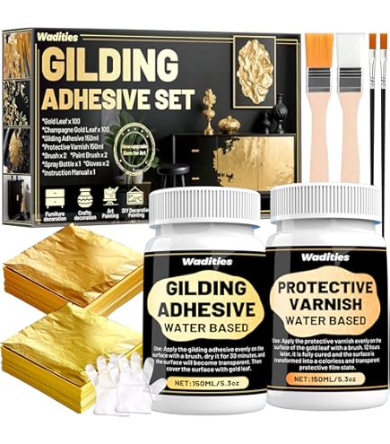 Gold Leaf Kit - 100 Sheets 8x8cm, 30ml Adhesive & Brush Ideal For Gold Leaf Kit - 100 Sheets 8x8cm, 30ml Adhesive & Brush Ideal For