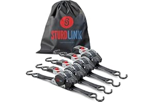 STURDLINK Cinghia di tensionamento automatica 3 m, 25 mm, con gancio S, 300 kg/600 kg, set di 4 cinghie autoavvolgenti | Avvolgitore automatico cinghia di tensionamento | Cinghia di ancoraggio per auto