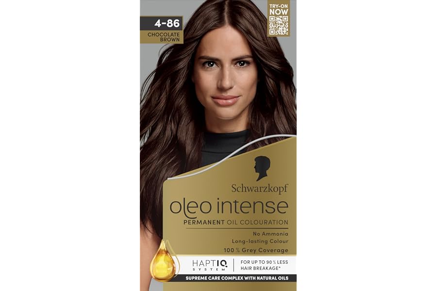 Schwarzkopf Oleo Intense Permanent Oil Colour 4-86 Chocolate Brown, 100% Grey Coverage, Conditioner with HaptIQ System, Long-Lasting Colour, Ammonia Free Hair Dye