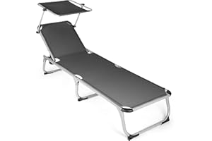 Park Alley Sonnenliege mit Sonnendach, Gartenliege klappbar, anthrazit