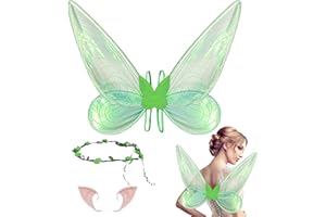 Huanuoda Feenflügel Erwachsene Feenflügel Kinder, Feen Flügel Damen Erwachsen Elfenflügel Halloween Kostüms für Karneval Geburtstag Weihnachten Feenkostüm Rollenspiele Themed Party (Grün)