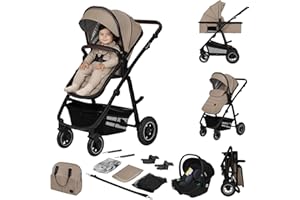 LIONELO Amber Passeggino Trio 0-22 kg Passeggino set 3-in-1: Passeggino + Navicella + Ovetto per neonato e bambini 0 fino a 48 mesi o 22 kg Regolabile e pieghevole, Ruote grandi, Cappotina XXL