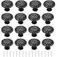 YEYIT 16Pcs Black Cabinet Door Handle, Round Drawer Knobs, Single Hole Cupboard Handle, Mushroom Drawer Handle 30MM Aluminum Alloy Flower Pattern Handle with Screws