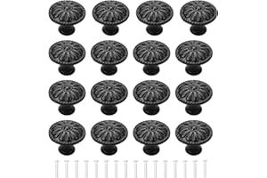YEYIT 16 szt. czarny uchwyt do drzwi szafki, okrągłe gałki do szuflad, uchwyt do szafki z pojedynczym otworem, uchwyt do szuflady grzybowej 30 mm, uchwyt ze stopu aluminium ze śrubami