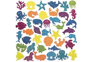 Baker Ross Autocollants à Paillettes motif Vie Marine - Lot de 150, Autocollants pour Enfants (FC777)