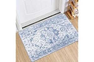 Famibay Hallway Runner Non Slip Runner Rugs for Hallway 60x90cm Washable Blue Vintage Kitchen Hall Carpet Floor Rugs for Entryways Bedroom Laundry