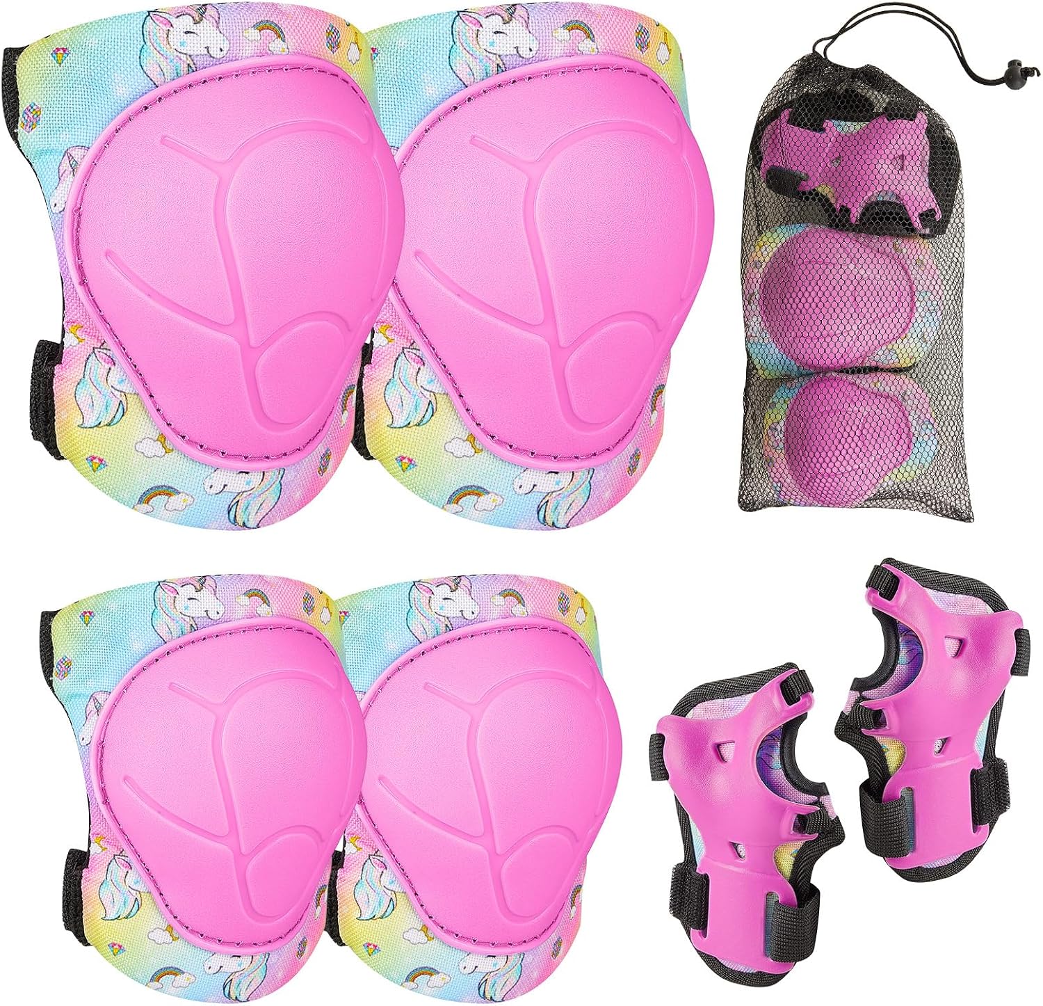 MHJY Protecciones Patines Niña Rodilleras y Coderas Niño 7 Piezas Hebilla Ajustable en Patinaje Línea, Skate, Scooter, Skateboard, Bicicleta 3-8 Años