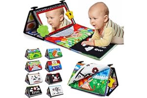 Dr.Rapeti Specchio per Bambini Giochi Sensoriali in Bianco e Nero Specchio per Neonato Giocattolo mit Libri di Stoffa (Specchio da Terra + Libro di Stoffa)