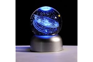 ORNALRIST 2.36" K9 Crystal 3D Solar System ball with LED Lamp Base, Engraving Shooting Star Planet Model, Gifts for Astronomy Lovers