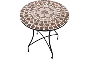 Raburg Mosaiktisch MAYLA in BRAUN-BEIGE-BUNT - Metallgestell in SCHWARZ, Gartentisch, rund, 60 cm ø, 72 cm hoch, filigranes Mosaikmuster, liebevolle Handarbeit, naturbelassene Oberfläche